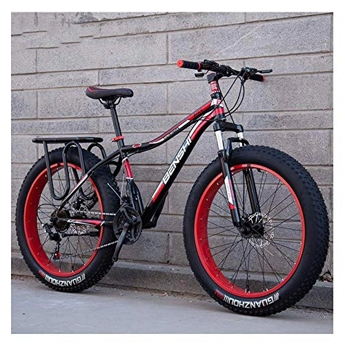 Fat Tyre Bike : Adult Fat Tire Mountain Bikes, Dual Disc Brake Hardtail Mountain Bike, Front Suspension Bicycle, Women All Terrain Mountain Bike, Red A, 24 Inch 24 Speed