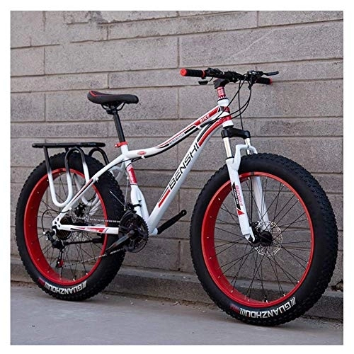 Fat Tyre Bike : Adult Fat Tire Mountain Bikes, Dual Disc Brake Hardtail Mountain Bike, Front Suspension Bicycle, Women All Terrain Mountain Bike, White A, 24 Inch 21 Speed