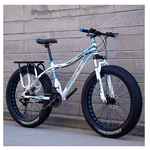 Fat Tyre Bike : Adult Fat Tire Mountain Bikes, Dual Disc Brake Hardtail Mountain Bike, Front Suspension Bicycle, Women All Terrain Mountain Bike, White D, 24 Inch 24 Speed