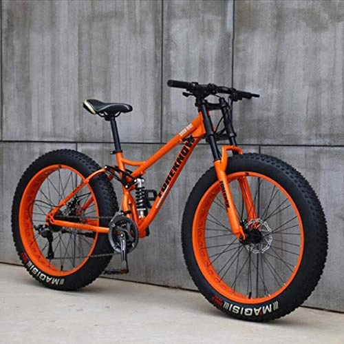 Fat Tyre Bike : Adult fat tire mountain off-road bike 24-speed bicycle high carbon steel frame double full suspension double disc brake mountain bike