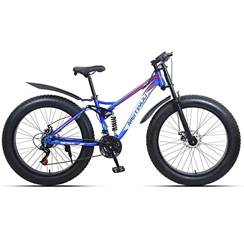 Fat Tyre Bike : Adult Mountain Bike, 26" X 4" Fat Tire Bike, All Terrain Tires 27 Speed High Carbon Steel Frame Suspension Fork Dual Disc Brakes, with Dual Handbrakes for Mens Womens