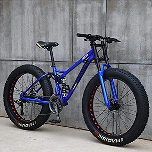 Fat Tyre Bike : Adult Mountain Bikes, 24 Inch Fat Tire Hardtail Mountain Bike, Dual Suspension Frame and Suspension Fork All Terrain Mountain Bike, Blue, 27 Speed