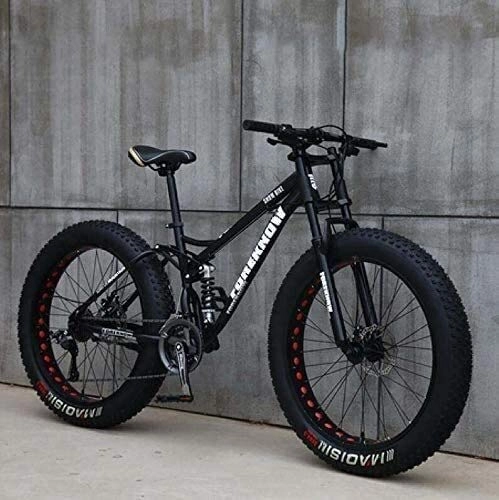 Fat Tyre Bike : Adult Mountain Bikes, 24 Inch Fat Tire Hardtail Mountain Bike, Dual Suspension Frame and Suspension Fork All Terrain Mountain Bike (Color : Black, Size : 21 Speed)