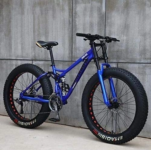 Fat Tyre Bike : Adult Mountain Bikes, 24 Inch Fat Tire Hardtail Mountain Bike, Dual Suspension Frame and Suspension Fork All Terrain Mountain Bike (Color : Blue, Size : 7 Speed)