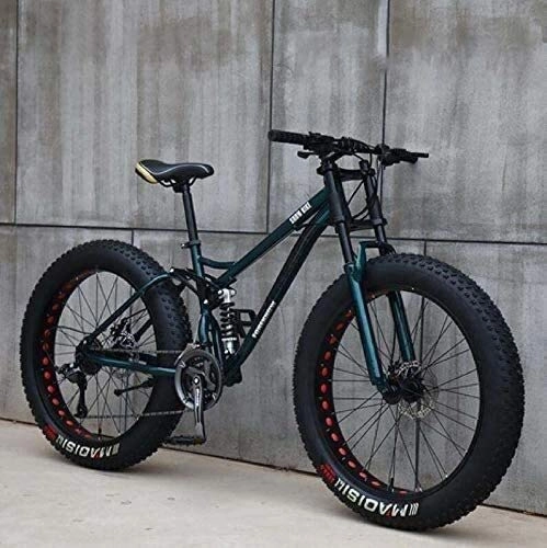 Fat Tyre Bike : Adult Mountain Bikes, 24 Inch Fat Tire Hardtail Mountain Bike, Dual Suspension Frame and Suspension Fork All Terrain Mountain Bike (Color : Green, Size : 24 Speed)