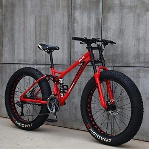 Fat Tyre Bike : Adult Mountain Bikes, 24 Inch Fat Tire Hardtail Mountain Bike, Dual Suspension Frame and Suspension Fork All Terrain Mountain Bike (Color : Red, Size : 7 Speed)