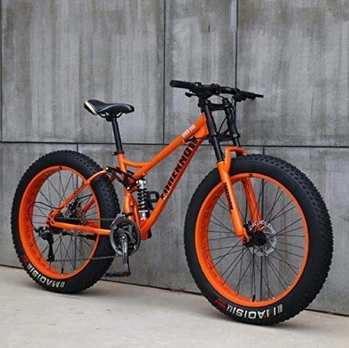 Fat Tyre Bike : Adult Mountain Bikes, 24 Inch Fat Tire Hardtail Mountain Bike, Dual Suspension Frame and Suspension Fork All Terrain Mountain Bike, Green, 7 Speed FDWFN (Color : Orange)