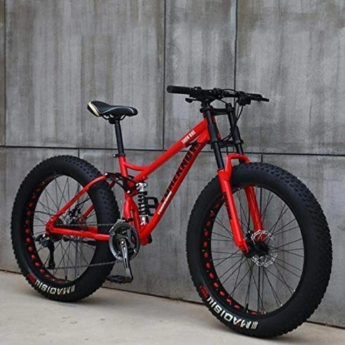 Fat Tyre Bike : Adult Mountain Bikes, 24 Inch Fat Tire Hardtail Mountain Bike, Dual Suspension Frame and Suspension Fork All Terrain Mountain Bike, Green, 7 Speed FDWFN (Color : Red)