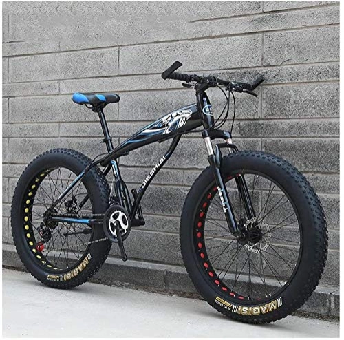 Fat Tyre Bike : Adult Mountain Bikes, Boys Girls Fat Tire Mountain Trail Bike, Dual Disc Brake Hardtail Mountain Bike, High-carbon Steel Frame, Bicycle (Color : Blue C, Size : 24 Inch 21 Speed)