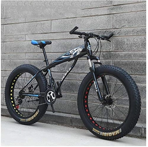 Fat Tyre Bike : Adult Mountain Bikes, Boys Girls Fat Tire Mountain Trail Bike, Dual Disc Brake Hardtail Mountain Bike, High-carbon Steel Frame, Bicycle, (Color : Blue C, Size : 24 Inch 24 Speed)