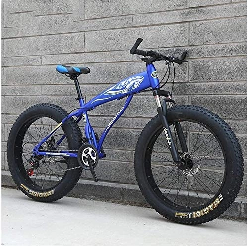 Fat Tyre Bike : Adult Mountain Bikes, Boys Girls Fat Tire Mountain Trail Bike, Dual Disc Brake Hardtail Mountain Bike, High-carbon Steel Frame, Bicycle, (Color : Blue D, Size : 24 Inch 21 Speed)
