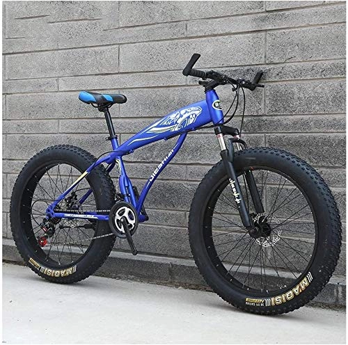 Fat Tyre Bike : Adult Mountain Bikes, Boys Girls Fat Tire Mountain Trail Bike, Dual Disc Brake Hardtail Mountain Bike, High-carbon Steel Frame, Bicycle (Color : Blue D, Size : 24 Inch 21 Speed)