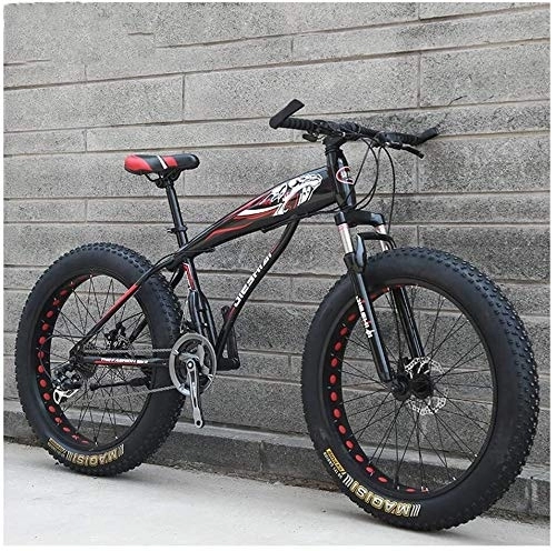 Fat Tyre Bike : Adult Mountain Bikes, Boys Girls Fat Tire Mountain Trail Bike, Dual Disc Brake Hardtail Mountain Bike, High-carbon Steel Frame, Bicycle, (Color : Red B, Size : 24 Inch 21 Speed)