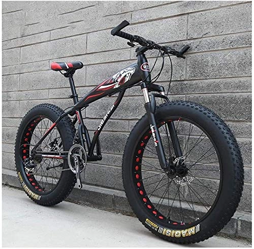 Fat Tyre Bike : Adult Mountain Bikes, Boys Girls Fat Tire Mountain Trail Bike, Dual Disc Brake Hardtail Mountain Bike, High-carbon Steel Frame, Bicycle (Color : Red D, Size : 24 Inch 21 Speed)