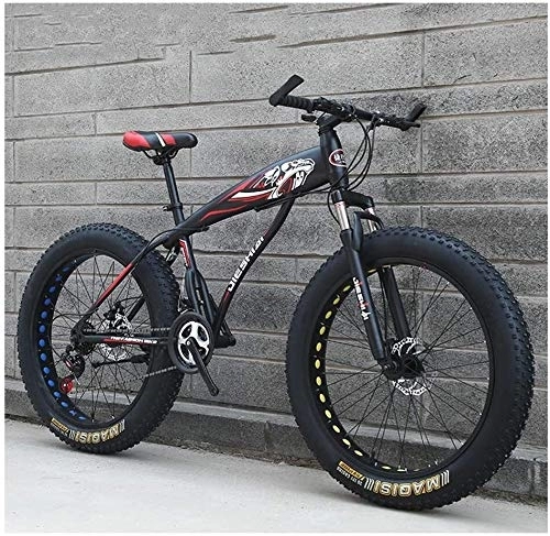 Fat Tyre Bike : Adult Mountain Bikes, Boys Girls Fat Tire Mountain Trail Bike, Dual Disc Brake Hardtail Mountain Bike, High-carbon Steel Frame, Bicycle, (Color : Red E, Size : 24 Inch 21 Speed)