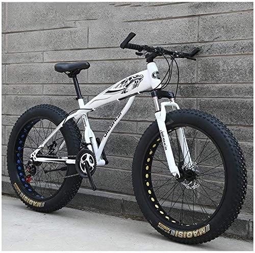 Fat Tyre Bike : Adult Mountain Bikes, Boys Girls Fat Tire Mountain Trail Bike, Dual Disc Brake Hardtail Mountain Bike, High-carbon Steel Frame, Bicycle, (Color : White C, Size : 26 Inch 27 Speed)