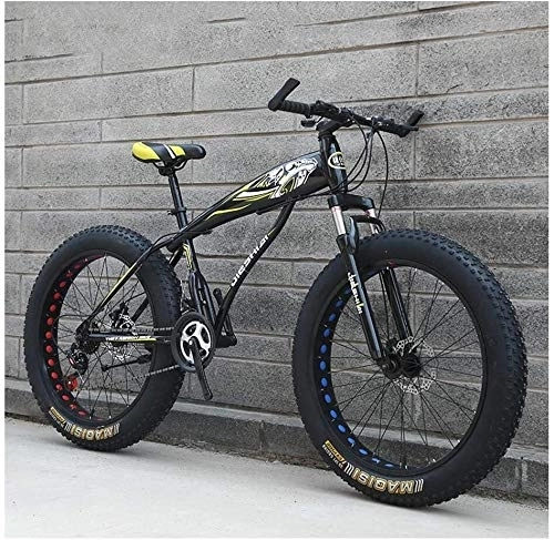 Fat Tyre Bike : Adult Mountain Bikes, Boys Girls Fat Tire Mountain Trail Bike, Dual Disc Brake Hardtail Mountain Bike, High-carbon Steel Frame, Bicycle, (Color : Yellow C, Size : 24 Inch 21 Speed)