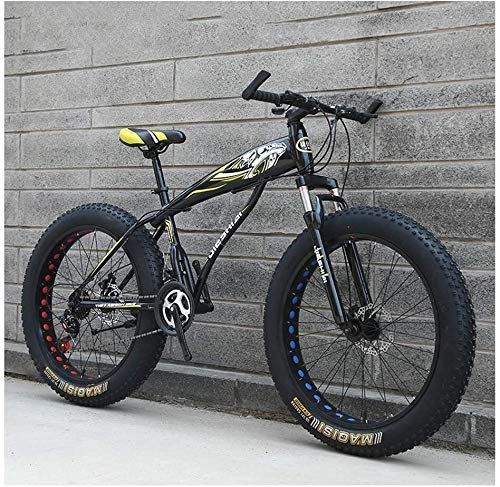 Fat Tyre Bike : Adult Mountain Bikes, Boys Girls Fat Tire Mountain Trail Bike, Dual Disc Brake Hardtail Mountain Bike, High-carbon Steel Frame, Bicycle (Color : Yellow C, Size : 24 Inch 21 Speed)