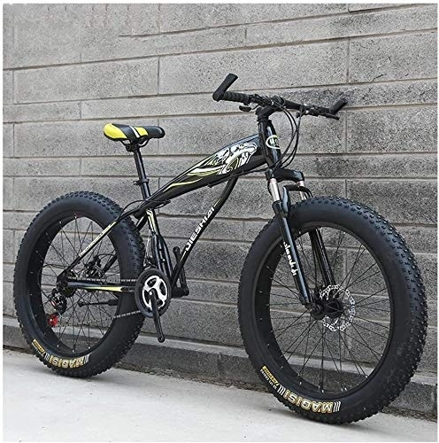 Fat Tyre Bike : Adult Mountain Bikes, Boys Girls Fat Tire Mountain Trail Bike, Dual Disc Brake Hardtail Mountain Bike, High-carbon Steel Frame, Bicycle, (Color : Yellow D, Size : 24 Inch 21 Speed)
