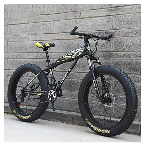 Fat Tyre Bike : Adult Mountain Bikes, Boys Girls Fat Tire Mountain Trail Bike, Dual Disc Brake Hardtail Mountain Bike, High-carbon Steel Frame, Bicycle, Yellow D, 26 Inch 27 Speed