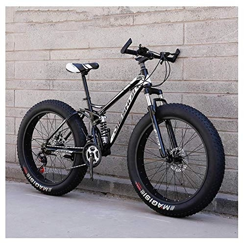 Fat Tyre Bike : Adult Mountain Bikes, Fat Tire Dual Disc Brake Hardtail Mountain Bike, Big Wheels Bicycle, High-carbon Steel Frame, Black, 24 Inch 27 Speed