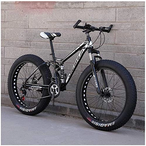 Fat Tyre Bike : Adult Mountain Bikes, Fat Tire Dual-Suspension Mountain Bicycle, High-Carbon Steel Frame, All Terrain Mountain Bike, 26 Speeds, 7 / 21 / 24 / 27 Speed, 26 Inches 21 Speeds