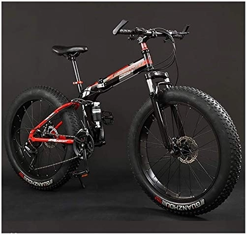 Fat Tyre Bike : Adult Mountain Bikes, Foldable Frame Fat Tire Dual-Suspension Mountain Bicycle, High-carbon Steel Frame, All Terrain Mountain Bike, 26" Red, 30 Speed (Color : 26" Red, Size : 30 Speed)