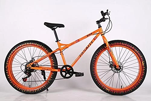 Fat Tyre Bike : Adult Snowmobile Variable Speed ​​Mountain Bike, Wide Tire Bicycle Men'S Beach Bikes, High Carbon Steel Frame Double Disc Brake Off-Road Bicycle-Orange_26-Inch X17 Inches