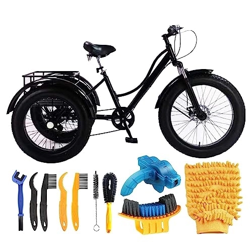 Fat Tyre Bike : Adult Tricycle Bike, 24 Inch Fat Tire Adult Trikes, 7 Speed, Strong Load-Bearing, Three Wheel Beach Cruiser for Exercise, Shopping and Picnic (With Cleaning Set)