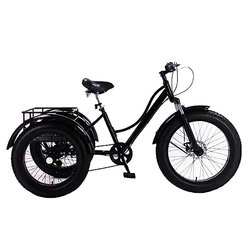Fat Tyre Bike : Adult Tricycles with Rear Basket, 24" Fat Tire Three-Wheeled Bicycles, 7 Speed, Strong Load-Bearing, Fat Tyre Trikes for Recreation, Shopping, Exercise