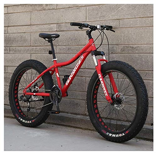 Fat Tyre Bike : Adults Mountain Bicycle 26 Inch Fat Tire Hardtail Mountain Trail Bikes with Front Suspension for Men / Women, Mechanical Dual Disc Brakes & Adjustable Seat, Spoke Red, 21 Speed