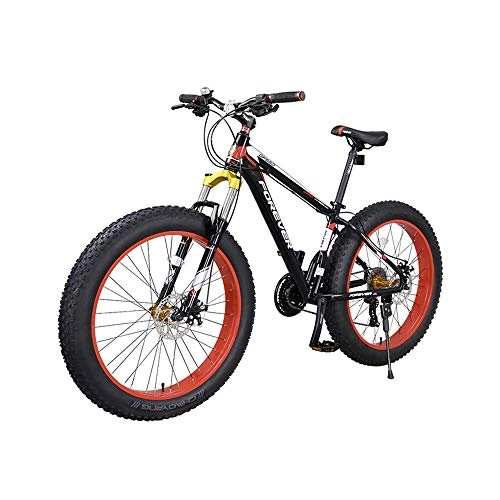 Fat Tyre Bike : AEDWQ 27-speed Mountain Bike, 26-inch Aluminum Alloy Frame, Dual Disc Brake Bicycle, Spoke Type, 4.0 Wide Tire Snowmobile ATV Black / Gold (Color : Black red)