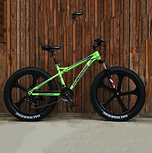 Fat Tyre Bike : AEF 26 Inch Fat Tire Mountain Bike, 21-Speed Dual Disc Brake Mens Bike, 4-Inch Wide Knobby Tires, Front Fork Suspension, High Carbon Steel Frame, Multiple Colors, Green
