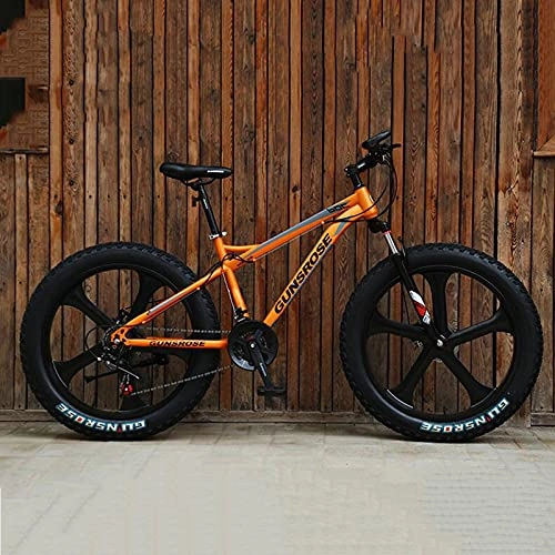 Fat Tyre Bike : AEF 26 Inch Fat Tire Mountain Bike, 21-Speed Dual Disc Brake Mens Bike, 4-Inch Wide Knobby Tires, Front Fork Suspension, High Carbon Steel Frame, Multiple Colors, Orange