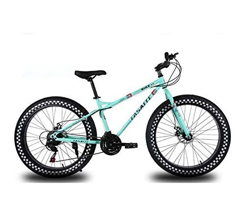 Fat Tyre Bike : ALQN 26 inch Wheels Mountain Bike for Adults, Fat Tire Bike Bicycle, High-Carbon Steel Frame, Dual Disc Brake, Blue, 24 Speed
