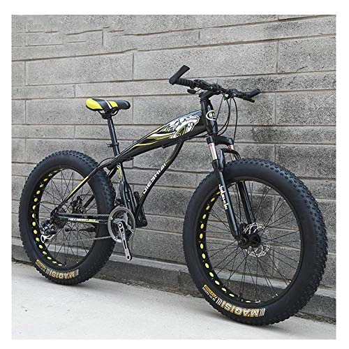 Fat Tyre Bike : AMITD Adult Mountain Bikes, Boys Girls Fat Tire Mountain Trail Bike, Dual Disc Brake Hardtail Mountain Bike, High-carbon Steel Frame, Bicycle, Yellow B, 24 Inch 27 Speed