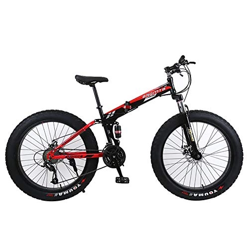 Fat Tyre Bike : ANJING 24 / 26 Inch 24 Speed 4.0 Fat Tire Mountain Bike Snow and Grass Sand Bicycle with Double Disc Brakes, BlackRed, 26Inch