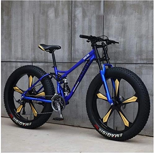 Fat Tyre Bike : Aoyo 26 Inch, 21 SpeedsAdult Beach Sport Bike, Bicycles, High Carbon Steel, Fat Tire, Mountain Trail Bike, Double Disc Brake, Dual-Suspension, For Men Women Universal, (Color : Blue)