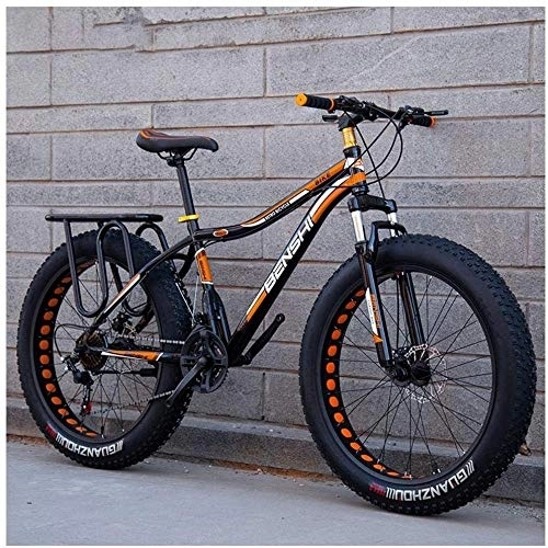 Fat Tyre Bike : Aoyo 26 Inch, Fat Tire, Mountain Trail Bike, Adult, Bicycle, Dual Disc Brake, Anti-Slip, Bikes, High-carbon Steel Frame, 21 Speed, (Color : Black Orange)