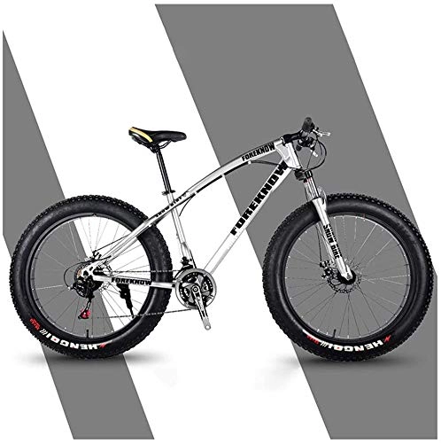 Fat Tyre Bike : Aoyo Adult, Mountain Bikes, Sport Bike, Beach, 26 Inch 24 Speeds, Fat Tire, High Carbon Steel, Outroad Bicycle, Front Suspension Double Disc Brake, (Color : Silver)