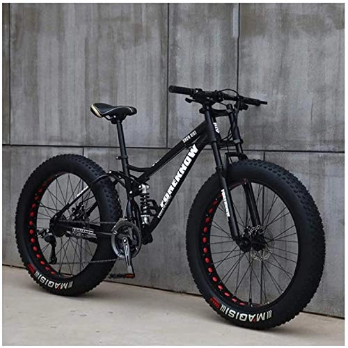 Fat Tyre Bike : Aoyo Mountain Bikes, 26 Inch Fat Tire Hardtail Mountain Bike, Dual Suspension Frame And Suspension Fork All Terrain Mountain Bike, 21 Speed (Color : 21 Speed, Size : Black Spoke)