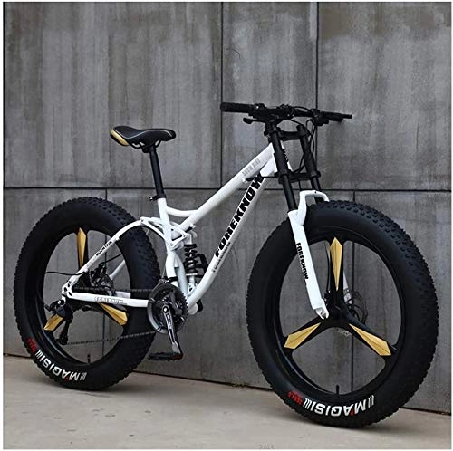 Fat Tyre Bike : Aoyo Mountain Bikes, 26 Inch Fat Tire Hardtail Mountain Bike, Dual Suspension Frame and Suspension Fork All Terrain Mountain Bike, (Color : 27 Speed, Size : White 3 Spoke)