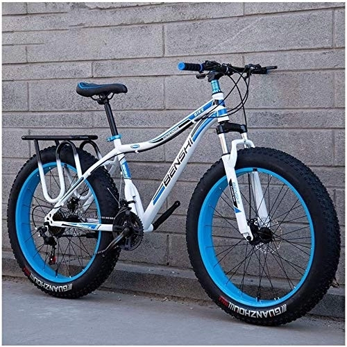 Fat Tyre Bike : Aoyo Mountain Bikes, Adult, Mountain Bicycle, Fat Tire Dual-Suspension, Bike, High-carbon Steel Frame, MTB, All Terrain, 26Inch, 21Speed, white Blue, Colour:Black Orange (Color : White Blue)