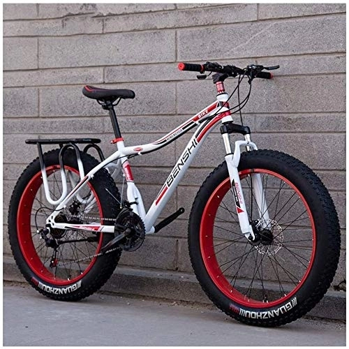 Fat Tyre Bike : Aoyo Mountain Bikes, Adult, Mountain Bicycle, Fat Tire Dual-Suspension, Bike, High-carbon Steel Frame, MTB, All Terrain, 26Inch, 21Speed, white Blue, Colour:Black Orange (Color : White Red)