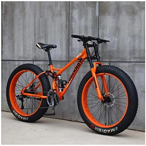 Fat Tyre Bike : Aoyo Mountain Bikes, Bicycle, 26 Inch, 21 Speeds, High Carbon Steel, Lightweight, Beach, Sport Bike, Dual-Suspension, Double Disc Brake, Fat Tire Bike, (Color : Orange)