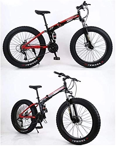 Fat Tyre Bike : Aoyo Mountain Bikes, Folding, Bicycles, Beach, 26 Inch 24 Speed Gears, Mountain Trail Bicycle, All-Terrain, High Carbon Steel, Fat Tire, Bike, Double Disc Brake, Dual Suspension Frame, (Color : Black and red)