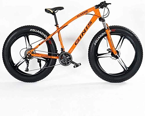 Fat Tyre Bike : Aoyo Teens Mountain Bikes, 21-Speed 24 Inch Fat Tire Bicycle, High-carbon Steel Frame Hardtail Mountain Bike with Dual Disc Brake, (Color : Orange, Size : 3 Spoke)
