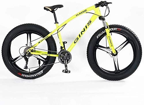 Fat Tyre Bike : Aoyo Teens Mountain Bikes, 21-Speed 24 Inch Fat Tire Bicycle, High-carbon Steel Frame Hardtail Mountain Bike with Dual Disc Brake, (Color : Yellow, Size : 3 Spoke)