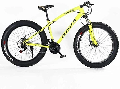 Fat Tyre Bike : Aoyo Teens Mountain Bikes, 21-Speed 24 Inch Fat Tire Bicycle, High-carbon Steel Frame Hardtail Mountain Bike with Dual Disc Brake, (Color : Yellow, Size : Spoke)