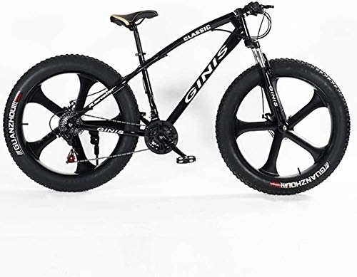 Fat Tyre Bike : Aoyo Teens Mountain Bikes, 21-Speed 24 Inch Fat Tire Bicycle, High-carbon Steel Frame Hardtail Mountain Bike With Dual Disc Brake, Yellow, Spoke, Size:3 Spoke, (Color : Black, Size : 5 Spoke)